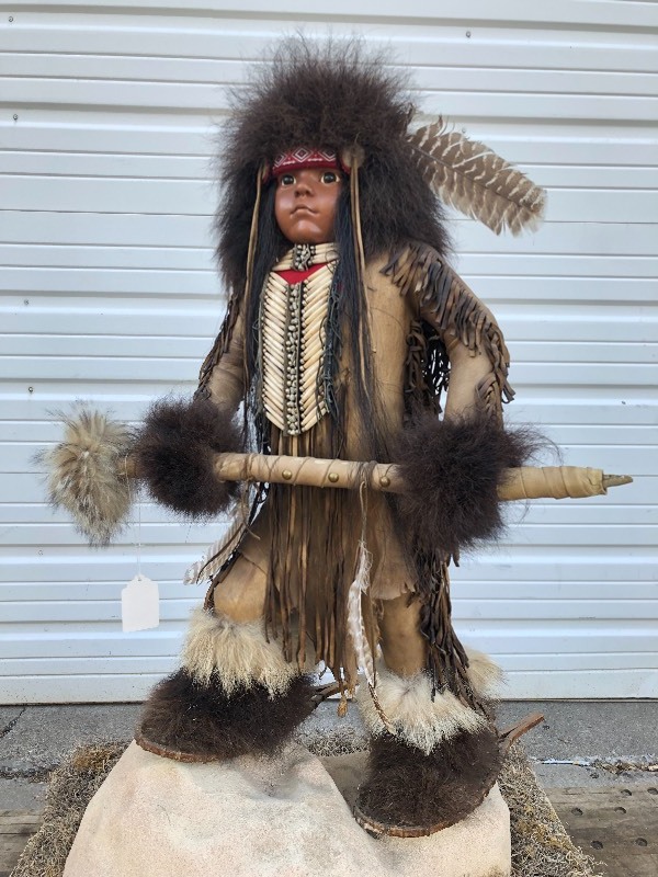 lot 3 image: Vintage 1960s Handmade Native American Museum Diorama Sculpture Young Warrior Hunter by Tom Domiani