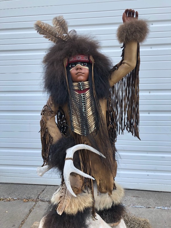 lot 57 image: Vintage 1960s Handmade Native American Museum Diorama Sculpture Young Warrior Hunter by Tom Domiani