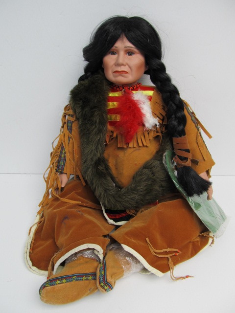 lot 51 image: Large 15 (when Seated) Limited Edition Hand Numbered TIMELESS COLLECTION Seated Native American Doll #9