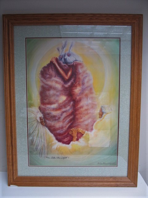 lot 61 image: Large Framed Signed & Numbered Native American Print by Sheldon Peters Wolfchild