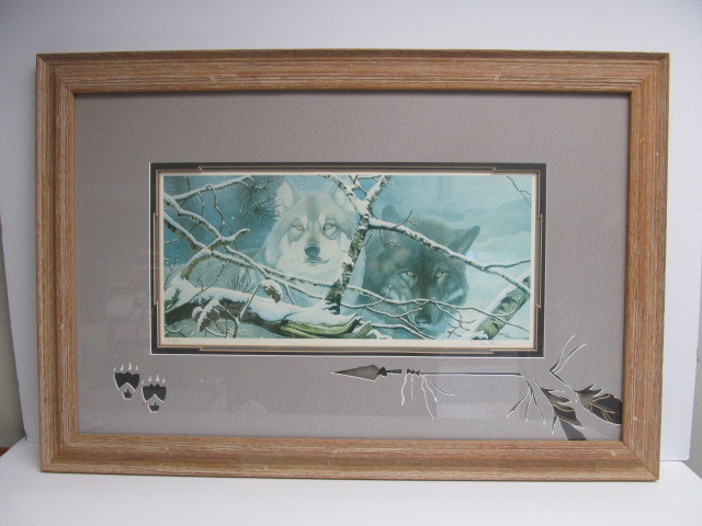 lot 62 image: Framed Signed & Numbered Native American Wolf PRODUCTION PROOF Print - Signed Pierce