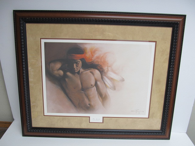lot 63 image: Framed & Hand Numbered Native American PRODUCTION PROOF Print by Ozz Franca - The Apache