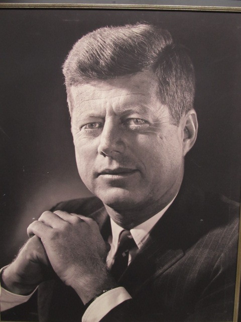 lot 68 image: LARGE Quality Framed Black & White JFK Photo Print on Canvas