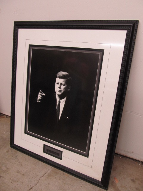 lot 69 image: Framed Black & White JFK Photo Print