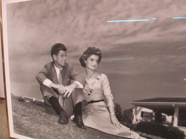 lot 70 image: Framed Black & White JFK & Jacqueline Kennedy Photo Print 