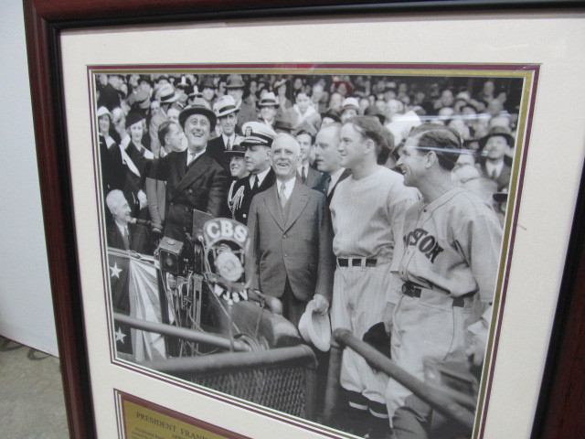 lot 71 image: Framed Franklin D. Roosevelt Baseball Photo Print Plaque.