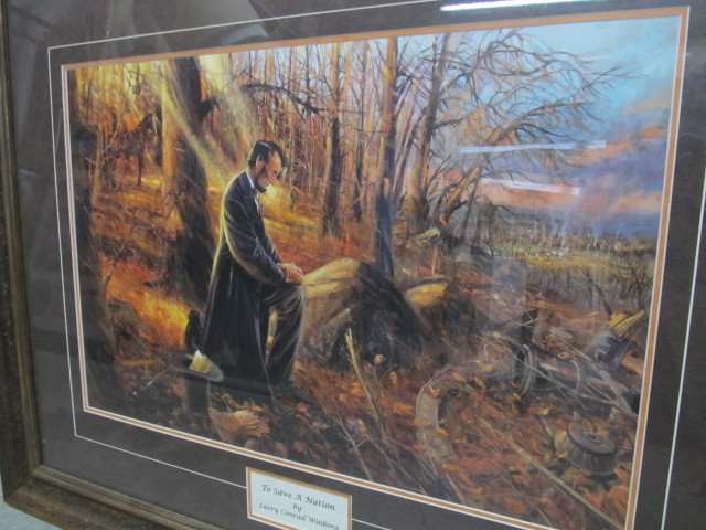 lot 74 image: Framed Abraham Lincoln Civil War Print by Larry Conrad Winborg - To Save a Nation