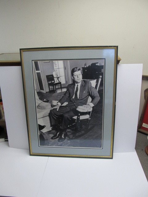 lot 78 image: LARGE Framed Black & White JFK Photo Print