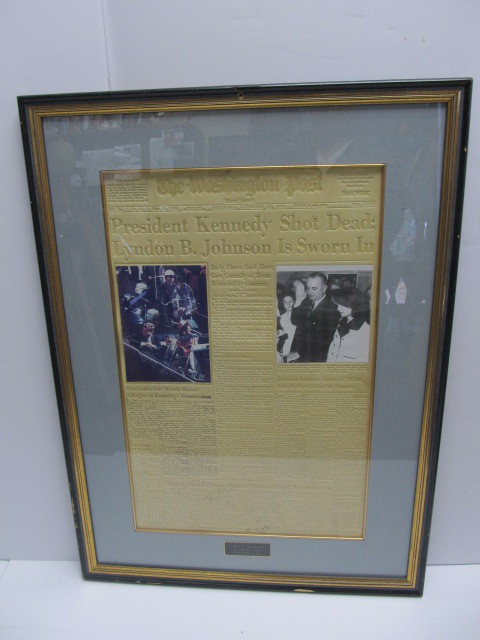 lot 85 image: JFK Assassination Newspaper Framed Wall Display