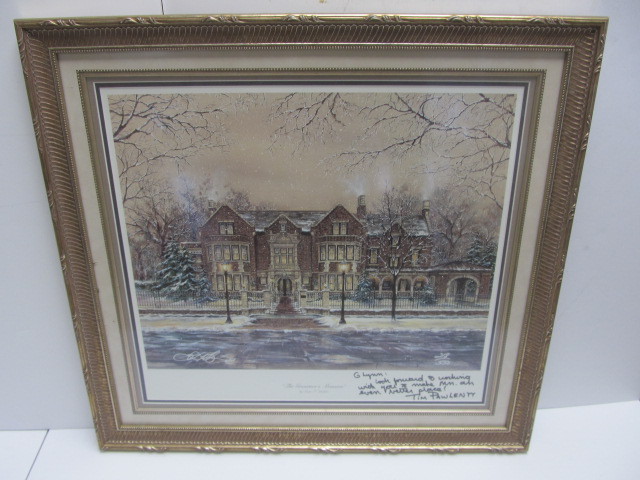 lot 86 image: Framed Signed & Numbered MN Governors Mansion Print by Susan Amidon - Autographed by Tim Pawlenty