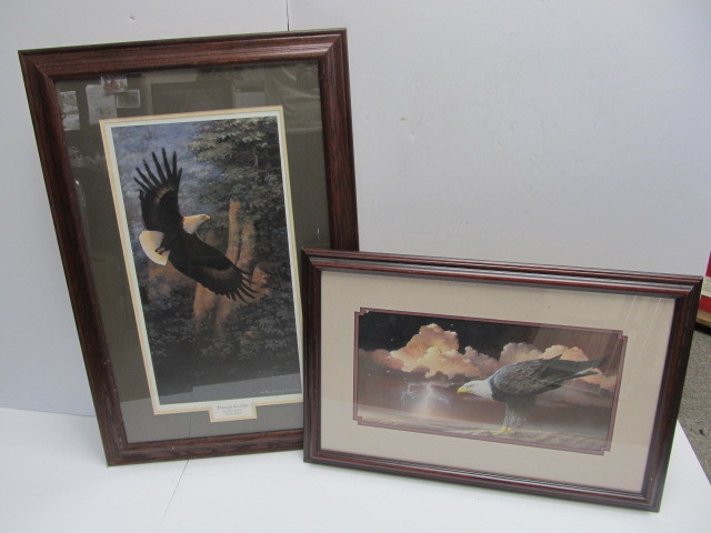 lot 89 image: Pair of Framed Signed & Numbered Eagle Prints - Bill Jaxon & Rick River-Man Brown