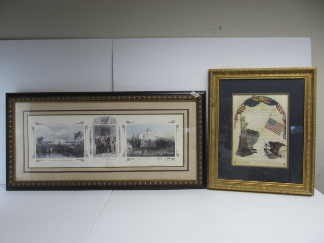 lot 92 image: Pair of Framed Patriotic Wall Hangings