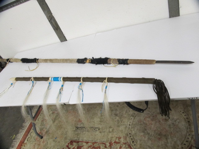lot 94 image: 2 Leather Wrapped Native American Style Hunting Spears