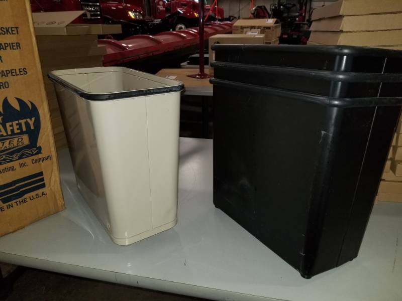lot 24 image: Lot of (4) United Receptacles Fireproof Steel Wastebasket, Plastic Wastebaskets