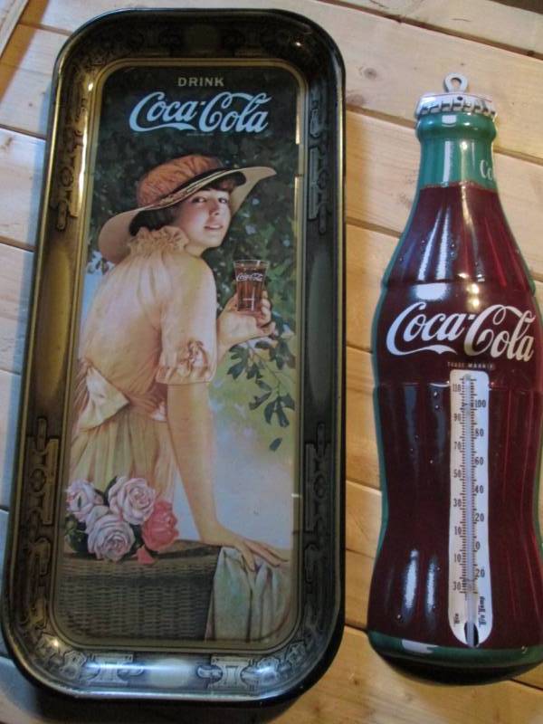 lot 20 image: Coca Cola tin and thermometer...
