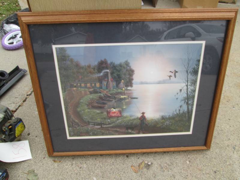 lot 160 image: Framed fishing print by RL Hicks...