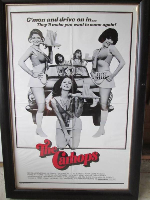 lot 3 image: The Carhops framed movie poster 197...