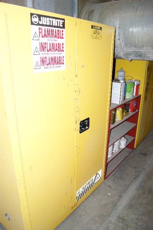lot 022 image: Flammable Liquid Storage Cabinet, bookshelf, and contents