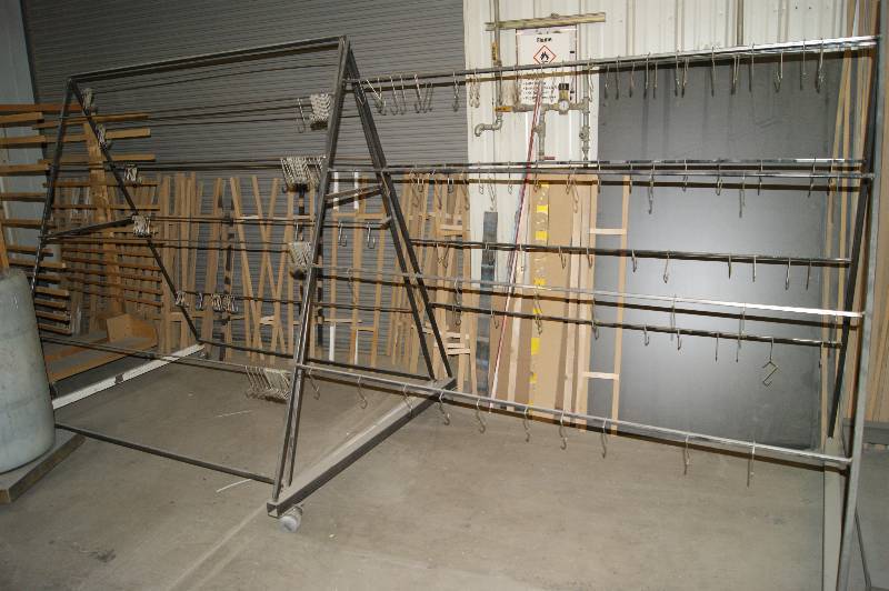 lot 034 image: (2) Large Rolling Parts Hanging Racks