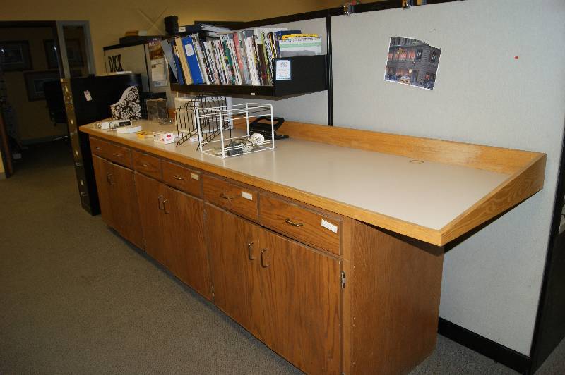 lot 232 image: 139 Long Countertop, file cabinet, and contents