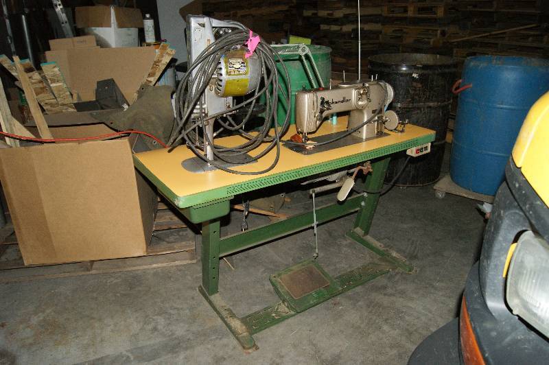 lot 269 image: Sewing Machine, Desk, and Fabric Cutter