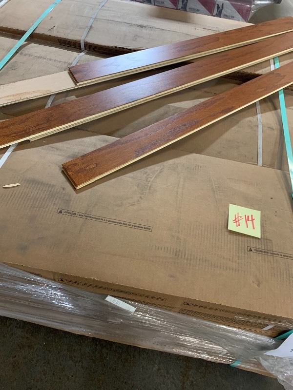 lot 14 image: 660 sq ft Bruce Oak Gunstock 38 in. Thick x 3 in. Wide x Varying Length Engineered Hardwood Flooring (30 sq. ft.  case)