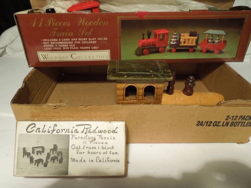 lot 120 image: Wooden Train Set & California Redwood Furniture Puzzle