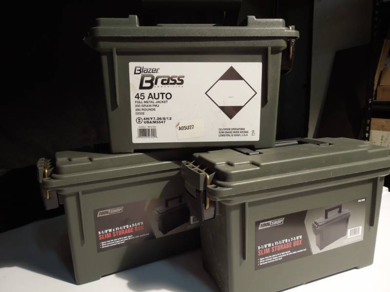 lot 139 image: 3 New Dark Green Storage BoxesAmmo Boxes