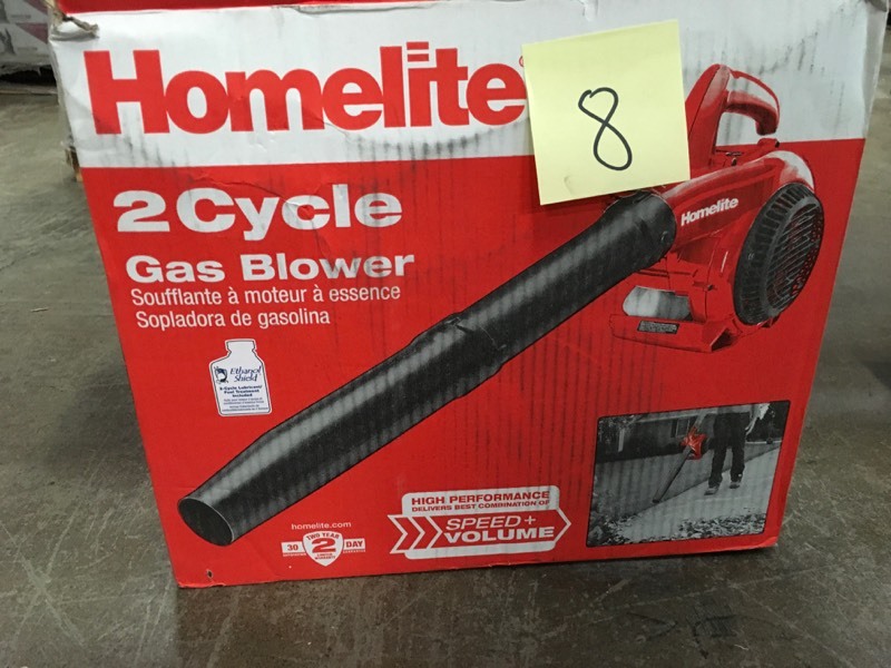 lot 8 image: Homelite 150 MPH 400 CFM 2-Cycle Handheld Gas Leaf Blower- good condition