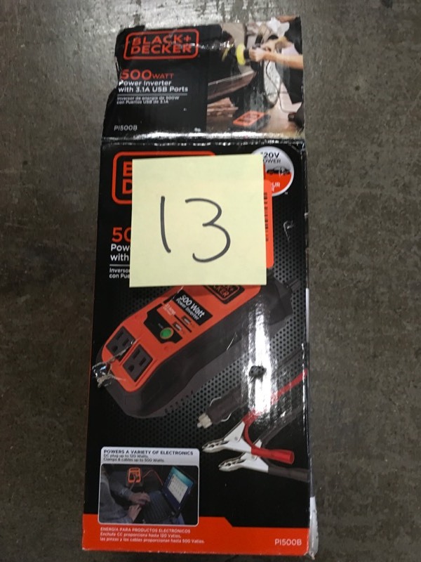 lot 13 image: BLACK  DECKER 500 Watt Inverter (PI500B)- open box