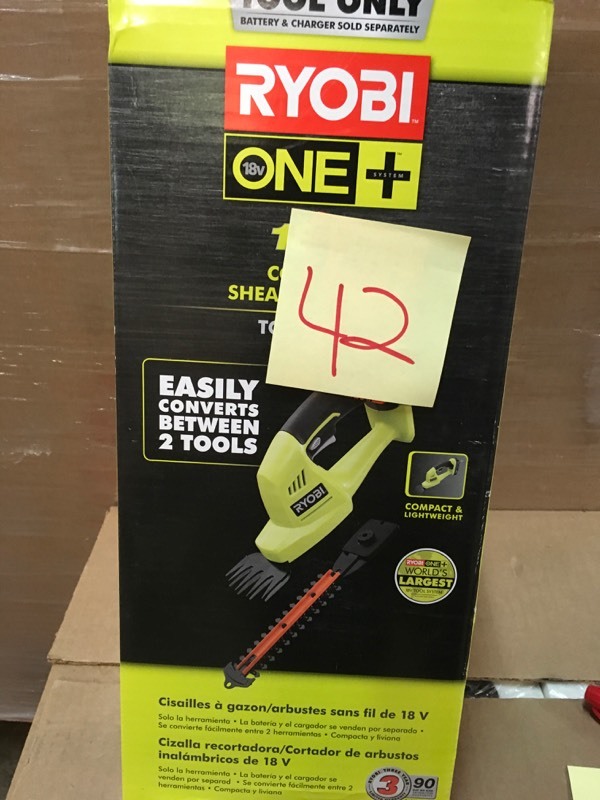 lot 42 image: ONE 18-Volt Lithium-Ion Cordless Battery Grass Shear and Shrubber Trimmer (Tool Only)- good condition