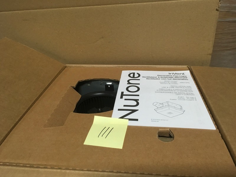 lot 111 image: NuTone InVent Decorative Polished Steel Finish 70 CFM Ceiling Installation Bathroom Exhaust Fan with Light- good condition