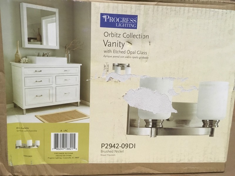 lot 121 image: Orbitz Collection 2-Light Brushed Nickel Bathroom Vanity Light with Glass Shades- not used