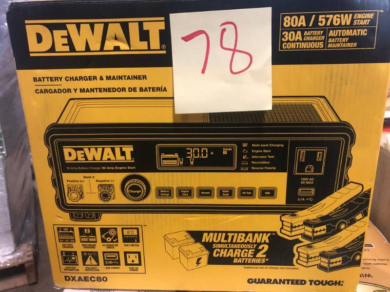 lot 78 image: DEWALT 30 Amp Multi Bank Battery Charger with 80 Amp Engine Start-good condition