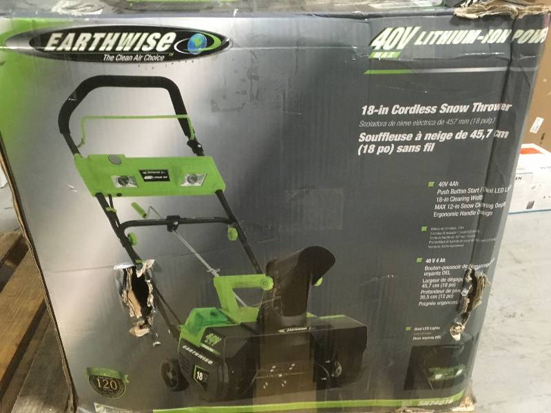 lot 1 image: Earthwise 18 in. 40-Volt 4 Ah Cordless Electric Snow Thrower  NO BATTERY- not used