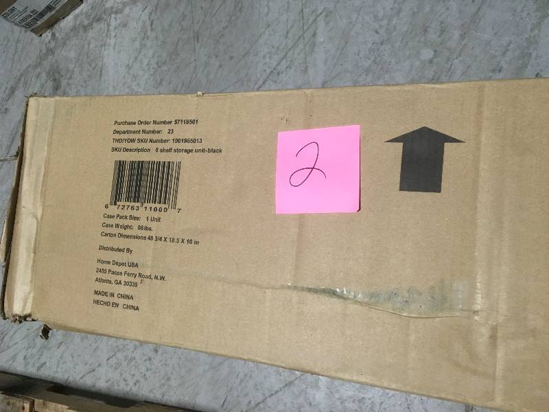 lot 2 image: HDX 72 in. H x 48 in. W x 18 in. D 6-Tier Wire Shelving Unit in Black- not used