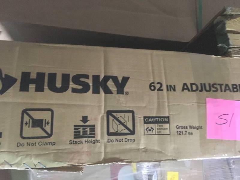 lot 51 image: Husky 62 in. Adjustable Height Work Table- not used
