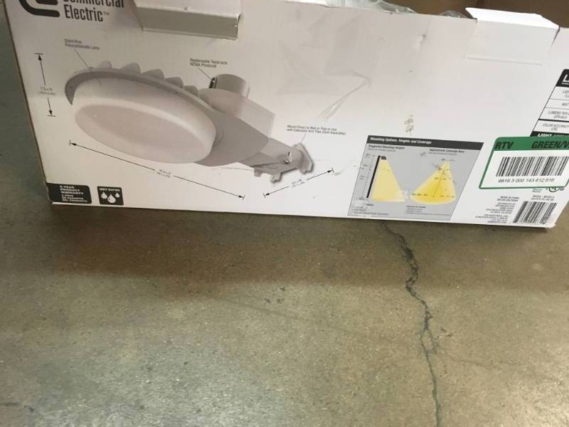 lot 108 image: Commercial Electric High-Output 70-Watt Integrated LED Area Light and Flood Light, 8,500 Lumens, Dusk to Dawn Outdoor Light- open box
