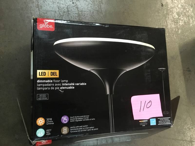 lot 110 image: Globe Electric 71 in. Black Satin LED Floor Lamp Torchiere with Energy Star- open box