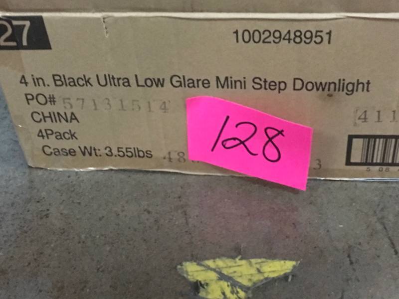 lot 128 image: (Lot of 4) Commercial Electric 4 in. 3000K Soft White Integrated LED Recessed Ultra Low Glare Trim Downlight with Deep Black Baffle Insert 625 Lumens- not used