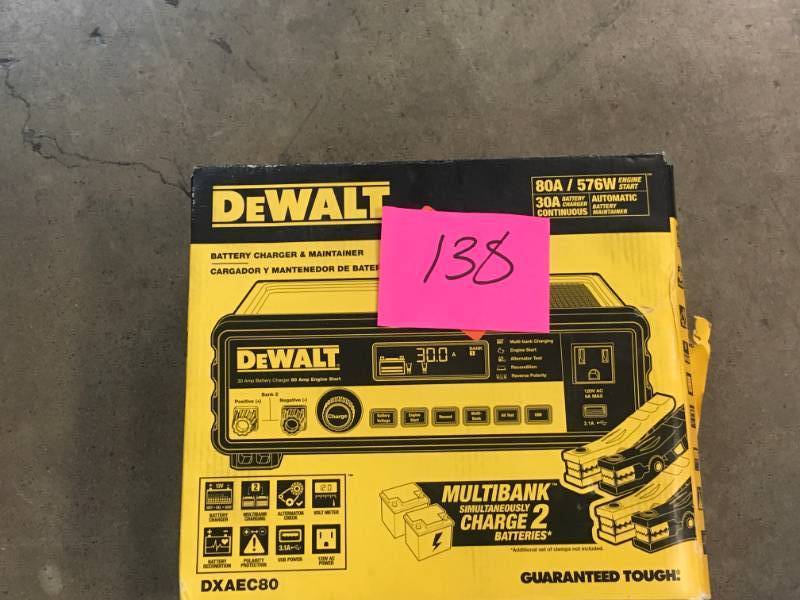 lot 138 image: DEWALT 30 Amp Multi Bank Battery Charger with 80 Amp Engine Start- good condition