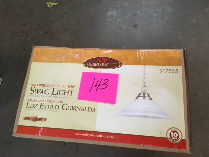 lot 143 image: Design House Millbridge Satin Nickel Swag Light Fixture- good condition