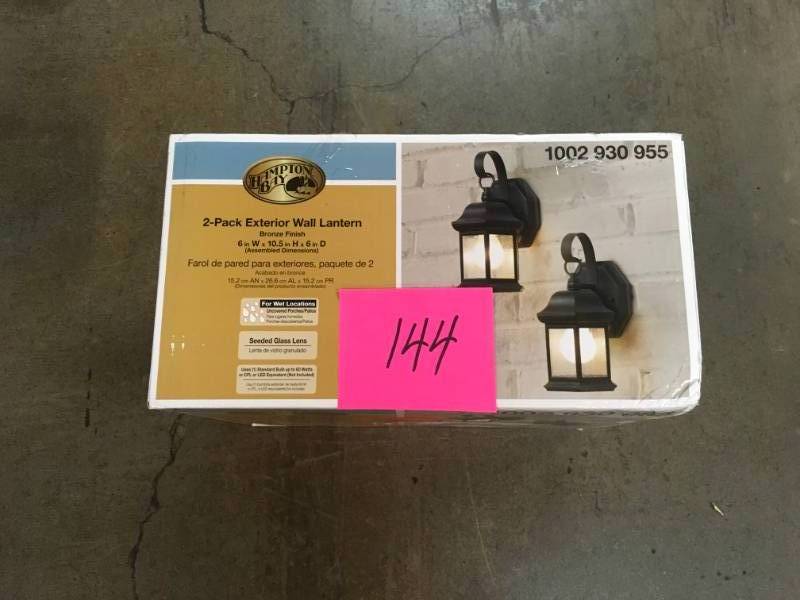 lot 144 image: Hampton Bay 1-Light Bronze Outdoor Wall Lantern Sconce with Seeded Glass (2-Pack)- good condition