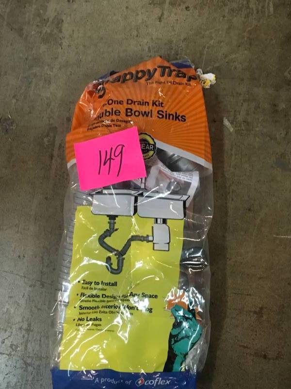 lot 149 image: SnappyTrap 1-12 in. All-in-One Drain Kit for Double Bowl Kitchen Sinks- open box