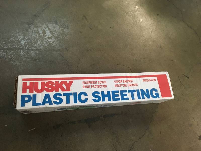 lot 150 image: HUSKY 8 ft. 4 in. x 200 ft. Clear 2 mil Plastic Sheeting- good condition