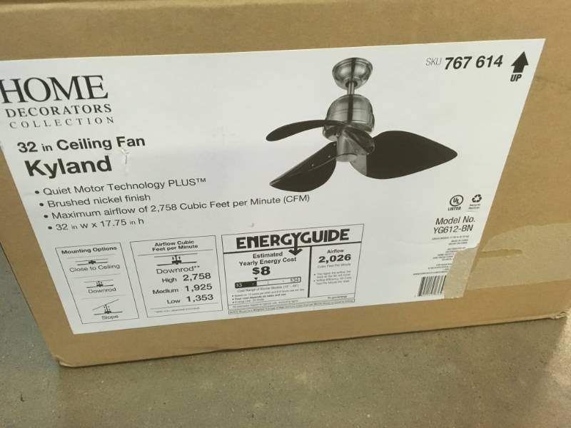 lot 102 image: Home Decorators Collection Kyland 32 in. Indoor Ceiling Fan with Remote Control YG612-EB- not used