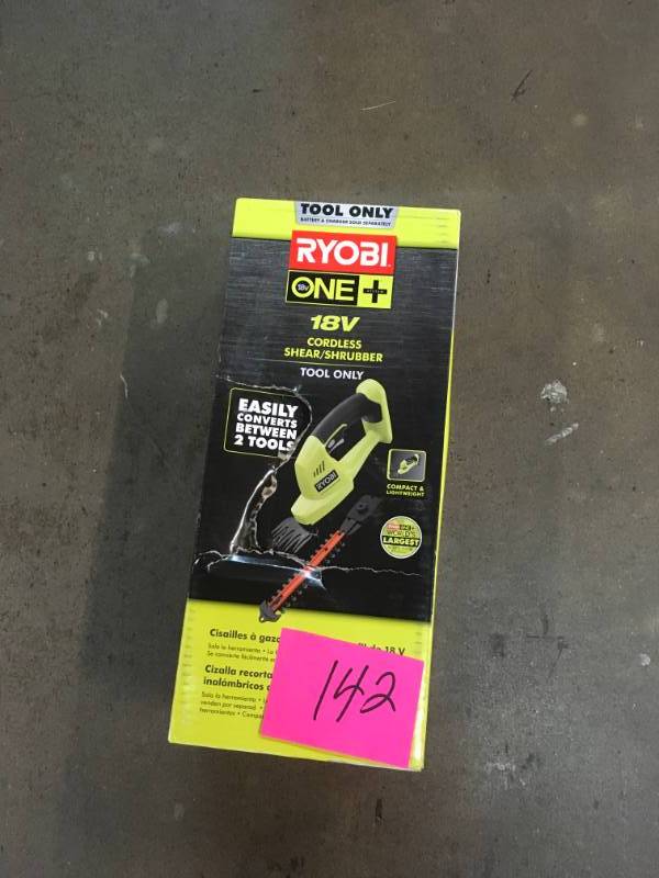 lot 142 image: ONE 18-Volt Lithium-Ion Cordless Battery Grass Shear and Shrubber Trimmer (Tool Only)- good condition