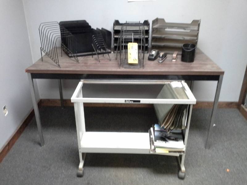 lot 45 image: Office Organizers, Tape Dispenser, Stapler, PenPencil Cup, File Folders, Rolling File Cabinet