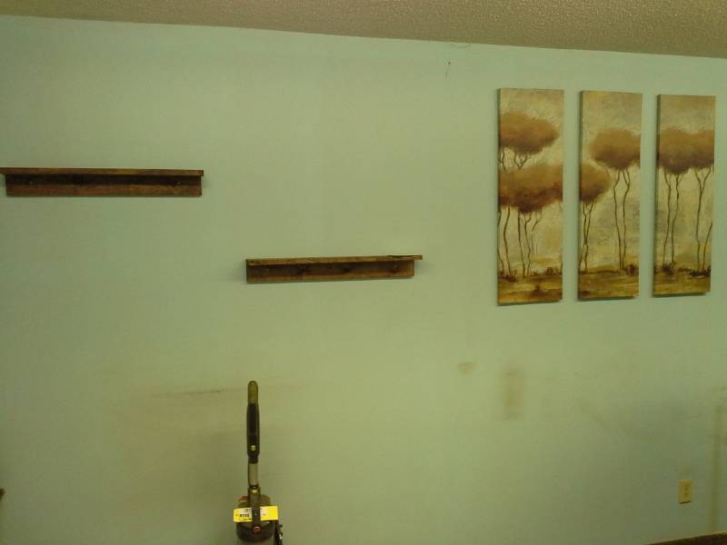 lot 58 image: Lot of (5) Tree 3-Panel Wall Art, Wood Wall-Mount Display Shelves
