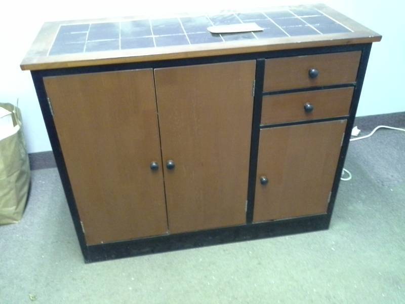 lot 62 image: Wood Office Counter Cabinet 3-Door 2-Drawer Storage